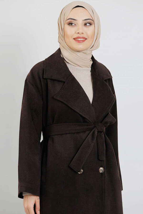Oversize Kruvaze Kaban Acı Kahve