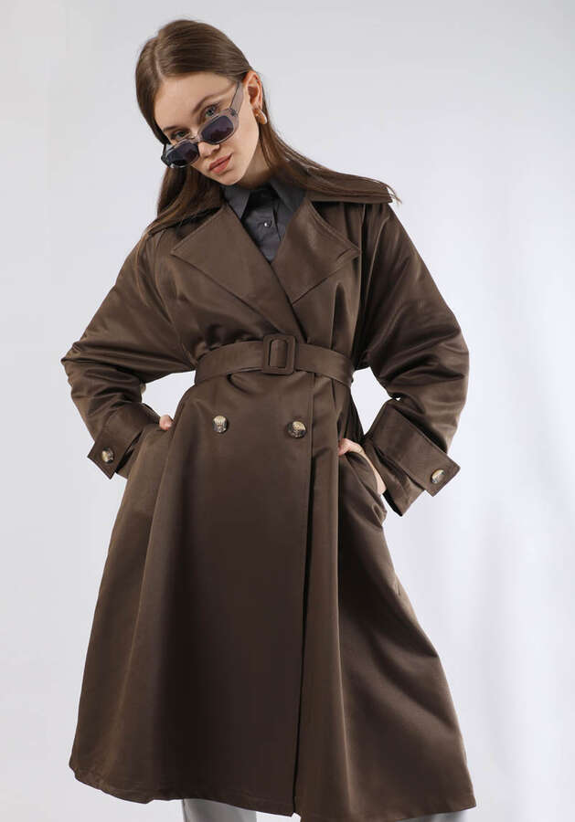 Oversize Trench Coat Brown - 2