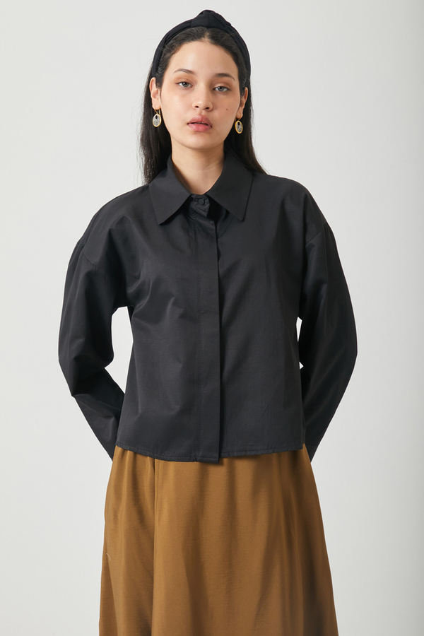 Oversize Kısa Gömlek Siyah - 2