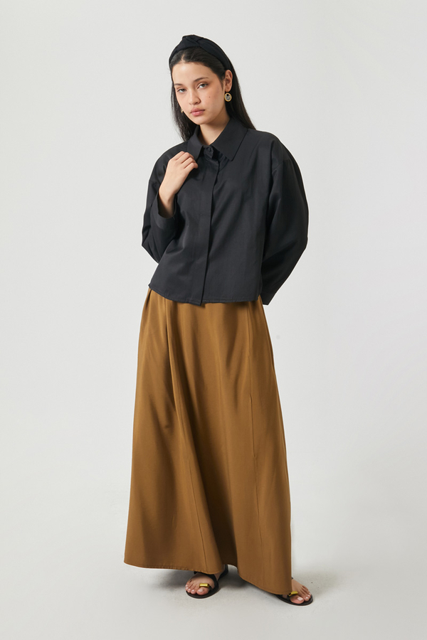 Oversize Kısa Gömlek Siyah - 7