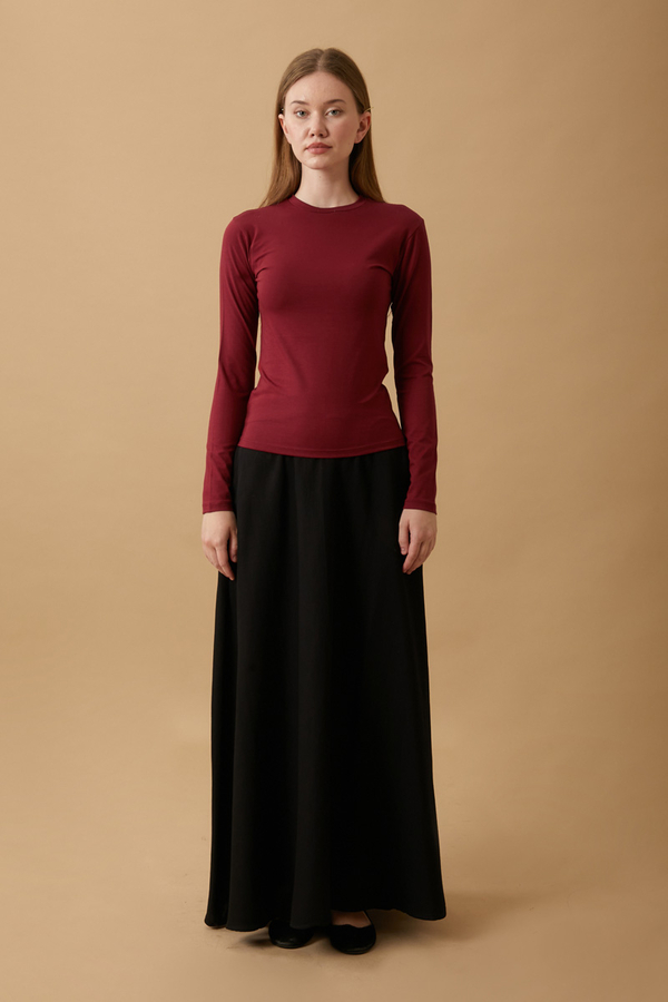 Pamuklu Uzun Kollu Body Bordo - 2