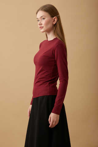 Pamuklu Uzun Kollu Body Bordo - 3