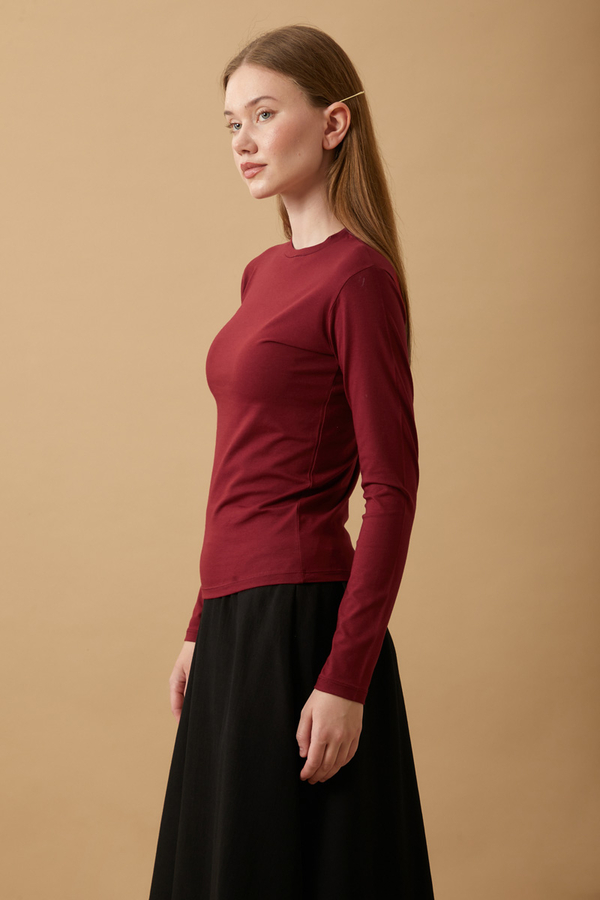 Pamuklu Uzun Kollu Body Bordo - 3
