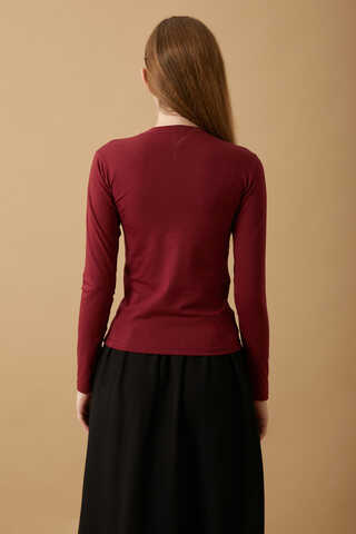 Pamuklu Uzun Kollu Body Bordo - 4
