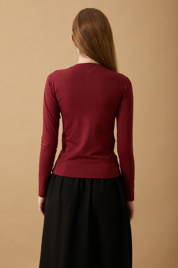 Pamuklu Uzun Kollu Body Bordo - 4