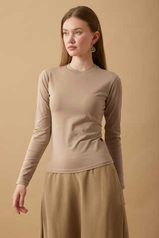 Pamuklu Uzun Kollu Body Camel - 1