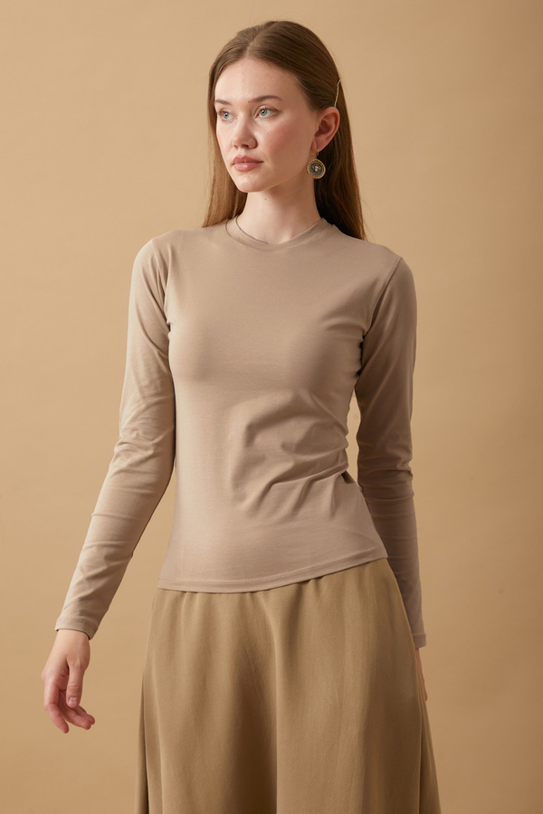 Pamuklu Uzun Kollu Body Camel - 1