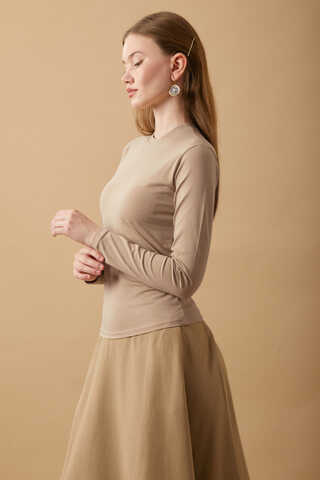 Pamuklu Uzun Kollu Body Camel - 3