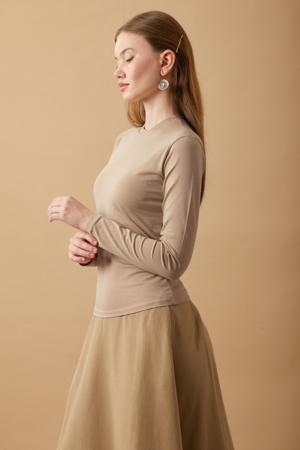 Pamuklu Uzun Kollu Body Camel - 3