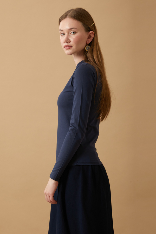Pamuklu Uzun Kollu Body Lacivert - 3