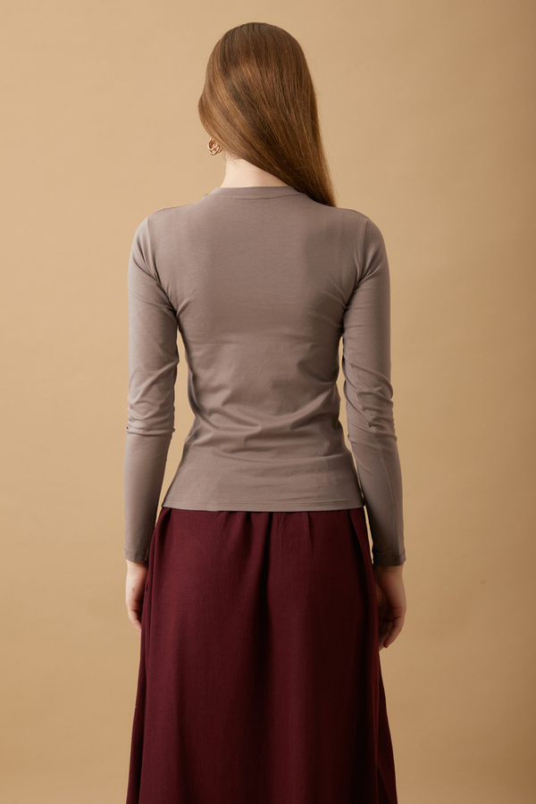 Pamuklu Uzun Kollu Body Toprak - 4