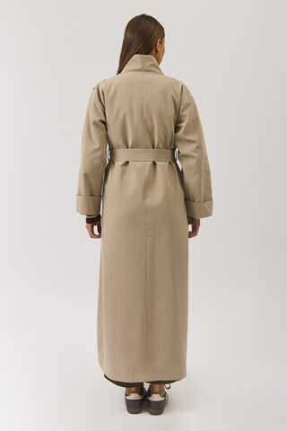 Pamuklu Yüksek Yaka Düğmeli Trençkot Bej - 16