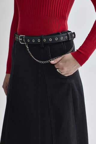 Panel Detailed Denim Skirt Black - 3