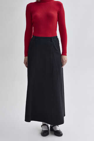 Panel Detailed Denim Skirt Black - 2