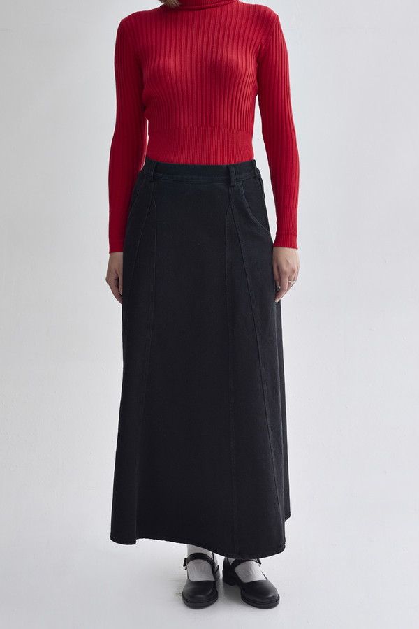 Panel Detailed Denim Skirt Black - 2