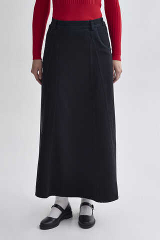 Panel Detailed Denim Skirt Black - 4