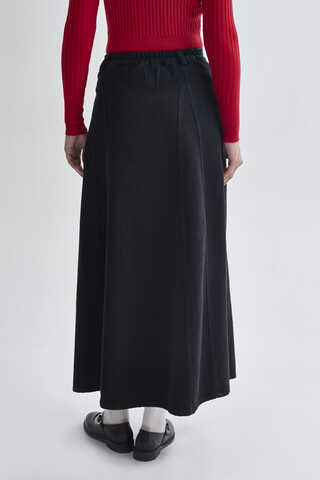 Panel Detailed Denim Skirt Black - 6