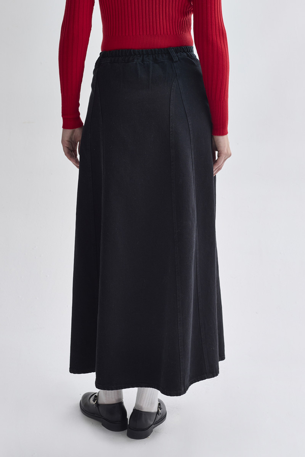Panel Detailed Denim Skirt Black - 6