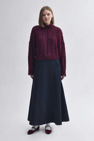 Panel Detailed Denim Skirt Dark Blue  - 1