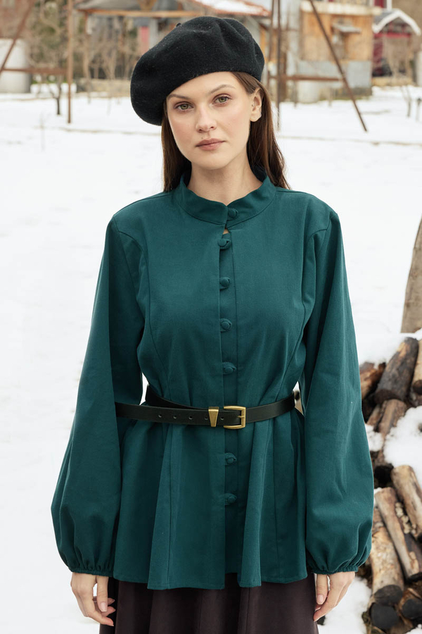 Panel-Stitched Shirt Petrol - 1