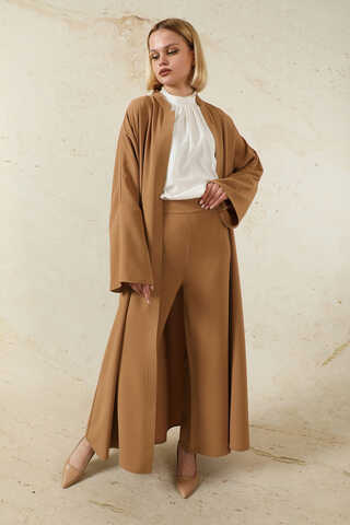 Zulays - Pantolonlu Abaya Takım Açık Taba