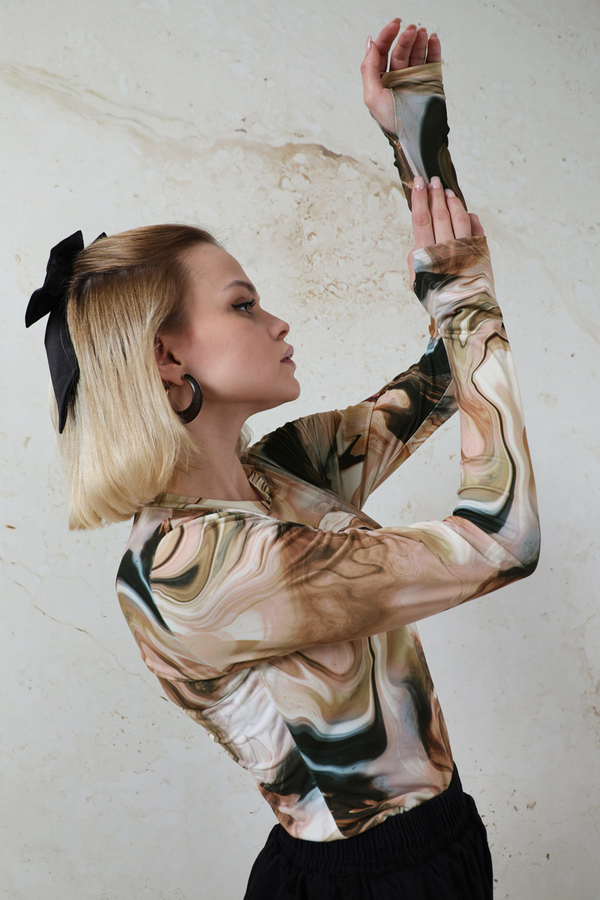 Parmaklı Soyut  Body Bej - 3