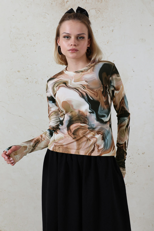 Parmaklı Soyut Body Bej - 1