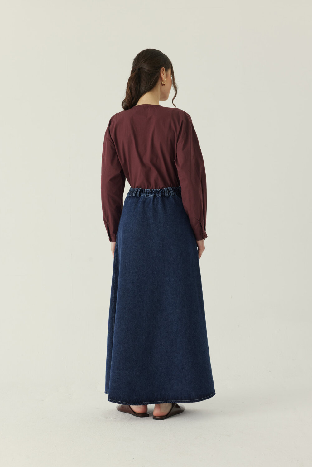 Pens Detaylı Denim Etek Mavi - 4