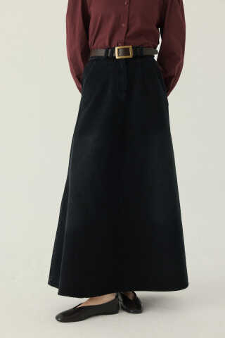 Pens Detaylı Denim Etek Siyah - 4