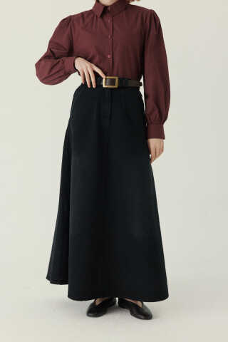 Pens Detaylı Denim Etek Siyah - 5