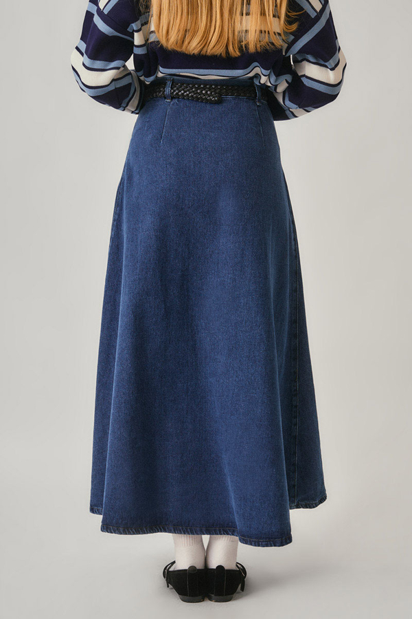 Pile Detaylı Denim Etek Açık Mavi - 9