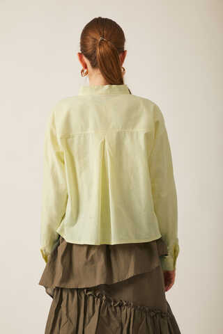 Pile Detaylı Keten Gömlek Tereyağı Sarısı - 14