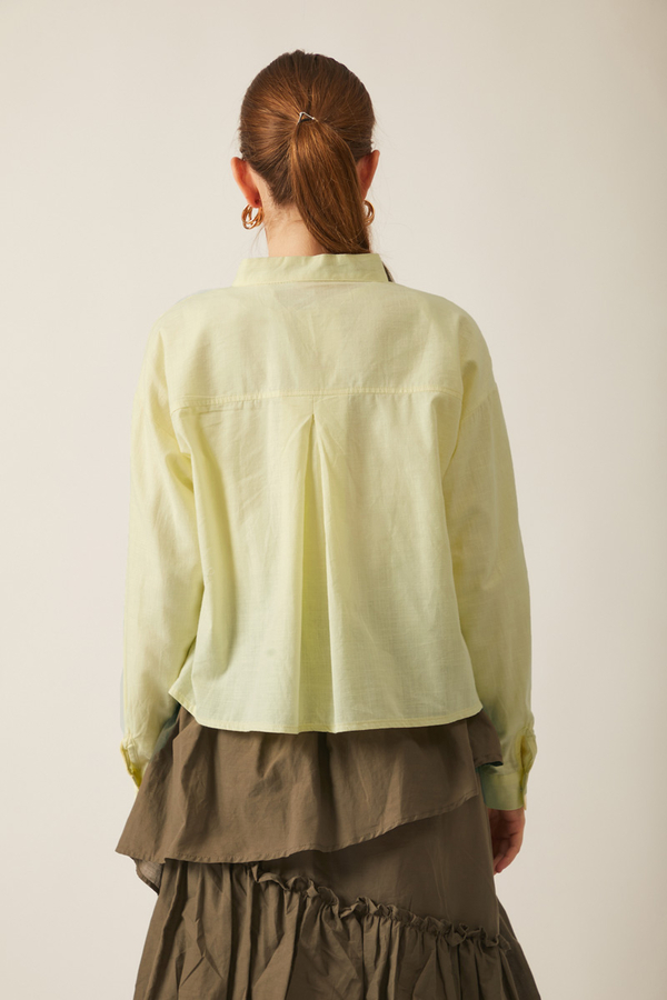 Pile Detaylı Keten Gömlek Tereyağı Sarısı - 14