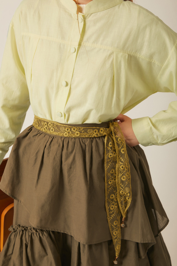 Pile Detaylı Keten Gömlek Tereyağı Sarısı - 10