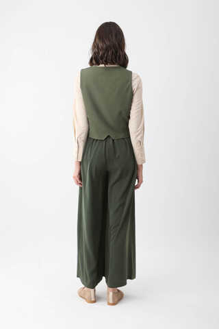 Pileli Bol Paça Pantolon Haki - 6