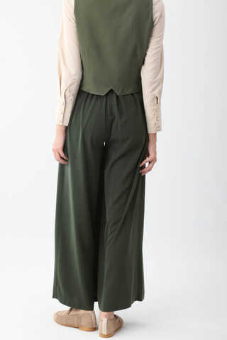 Pileli Bol Paça Pantolon Haki - 7