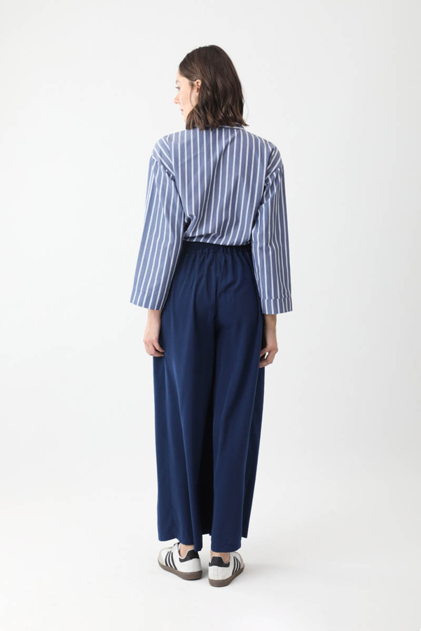 Pileli Bol Paça Pantolon Lacivert - 5