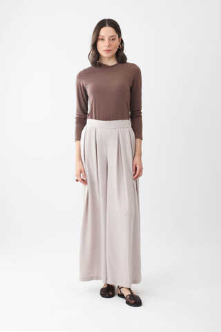 Pileli Bol Paça Pantolon Taş - 1