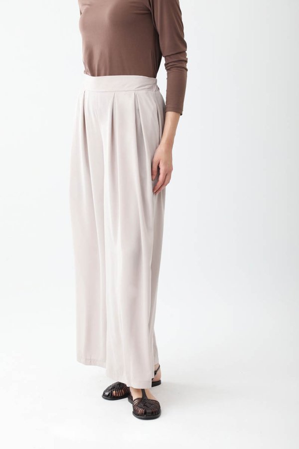 Pileli Bol Paça Pantolon Taş - 4