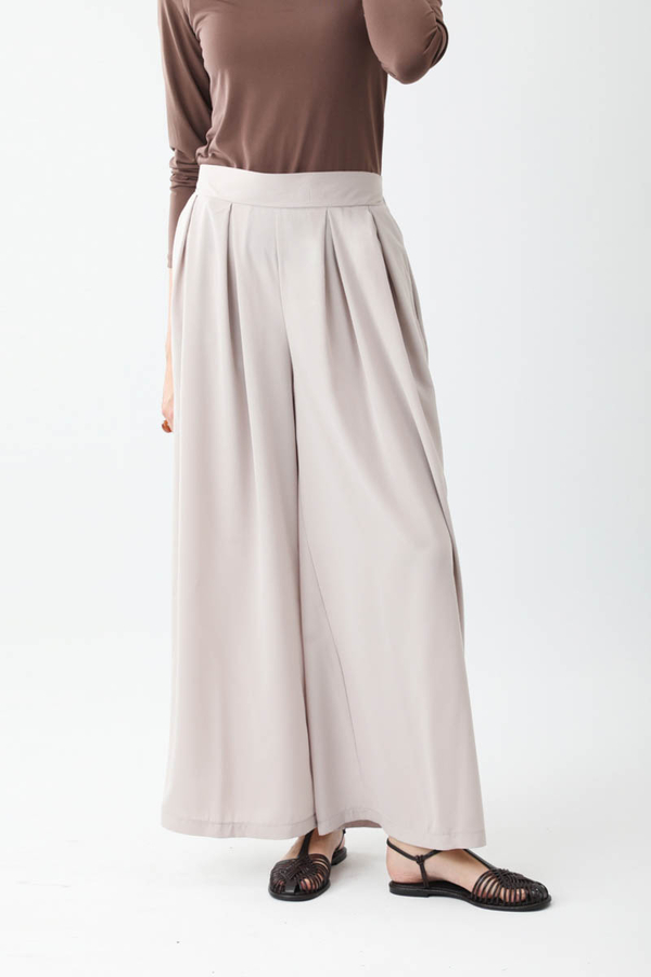 Pileli Bol Paça Pantolon Taş - 5