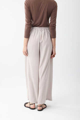 Pileli Bol Paça Pantolon Taş - 6