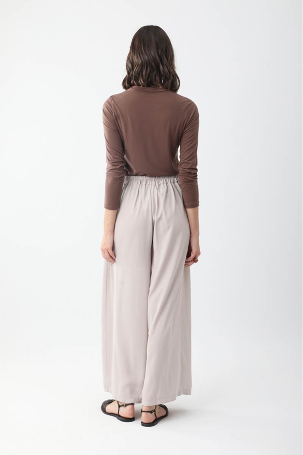 Pileli Bol Paça Pantolon Taş - 7