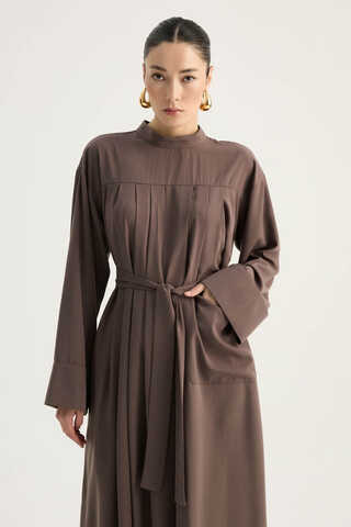 Pileli Tunik Takım Kahverengi - 2