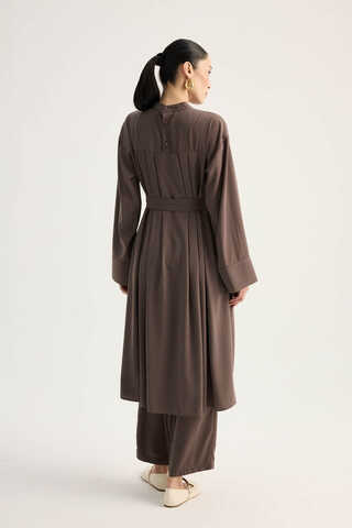 Pileli Tunik Takım Kahverengi - 10