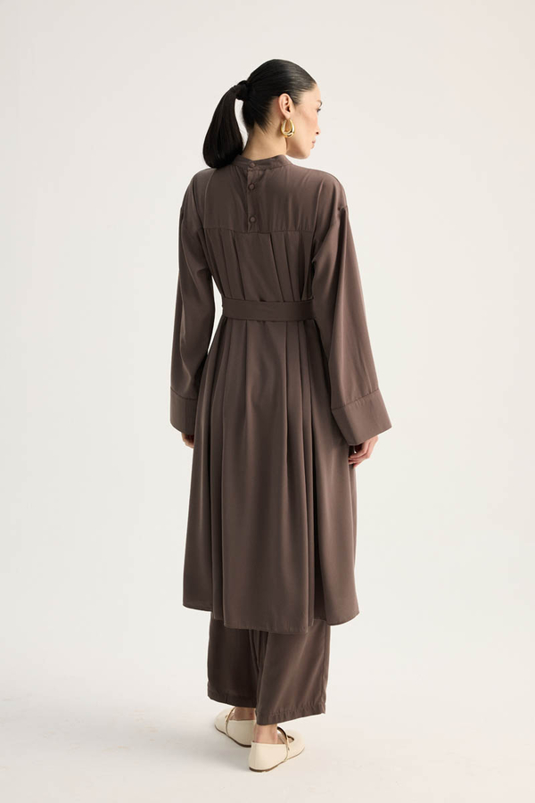 Pileli Tunik Takım Kahverengi - 10