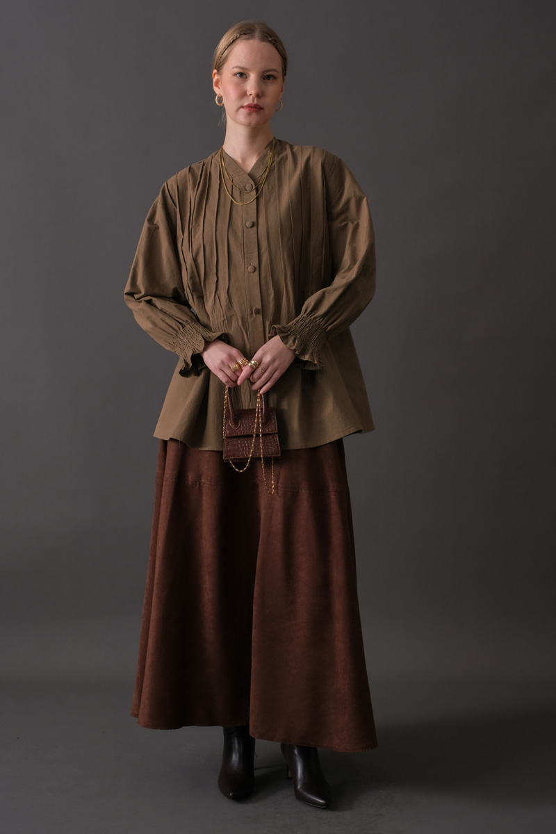 Pin-Tuck Cotton Shirt Taupe