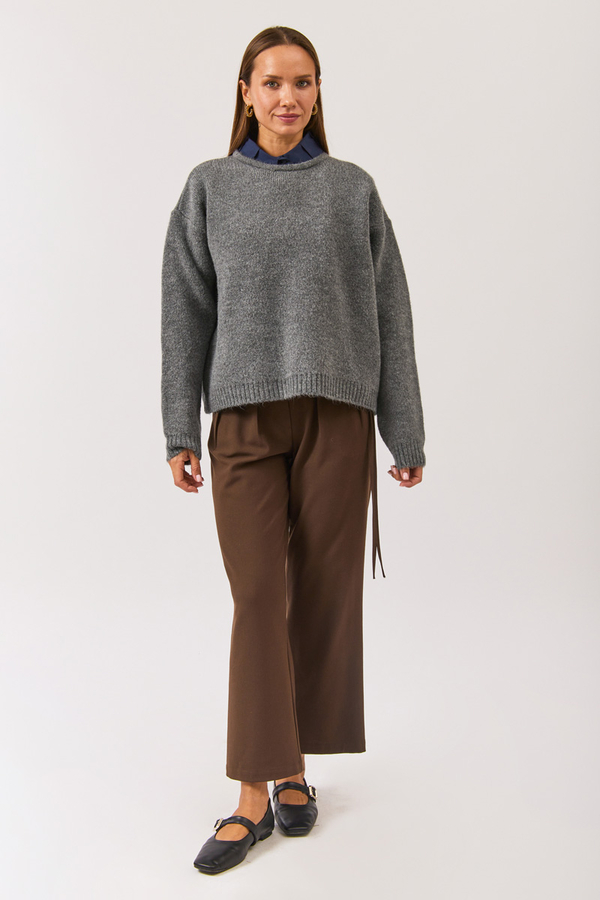 Piped Oversize Knit Sweater Anthracite - 9