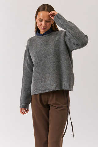 Piped Oversize Knit Sweater Anthracite - 12