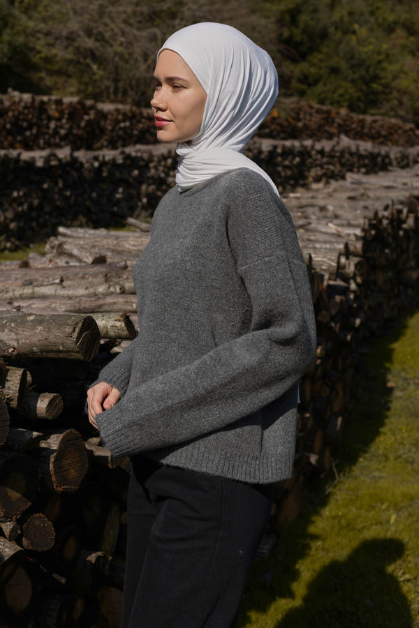 Piped Oversize Knit Sweater Anthracite - 7