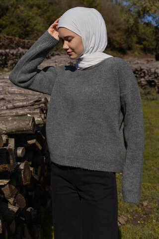 Piped Oversize Knit Sweater Anthracite - 6